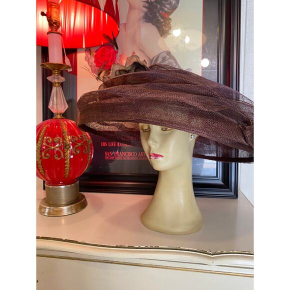 1980s brown straw wide brim hat deadstock marzi Neiman marcus kentucky derby